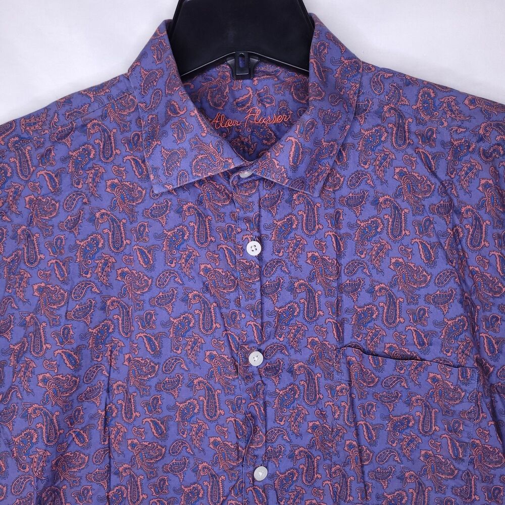 Alan Flusser Shirt Mens Large Paisley AOP Blue Cotton